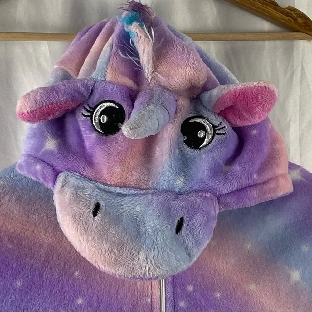 Girl Colorful Unicorn Starry Hooded Onesie Size Medium 7-8